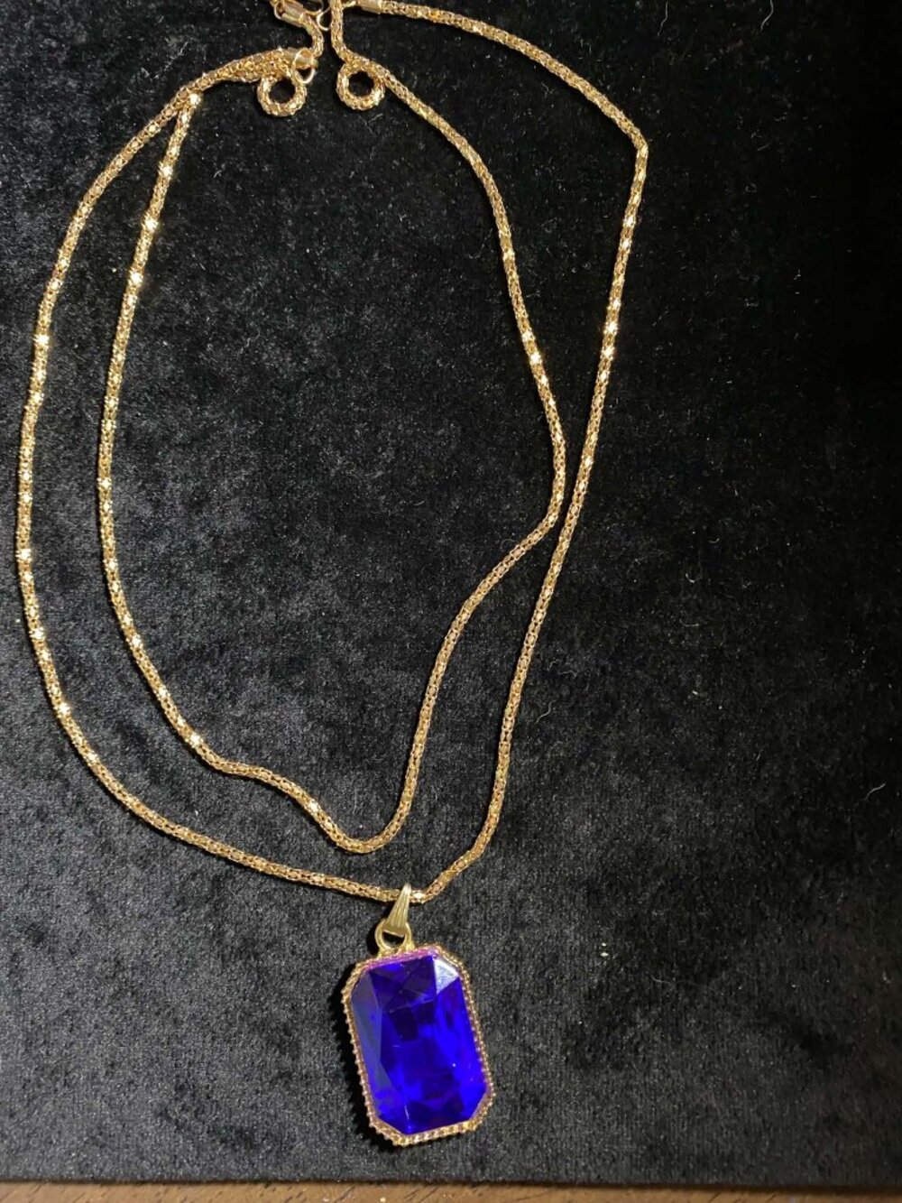 Vintage style Large Emerald cut Cobalt Blue Glass Rhinestone Victorian Necklace